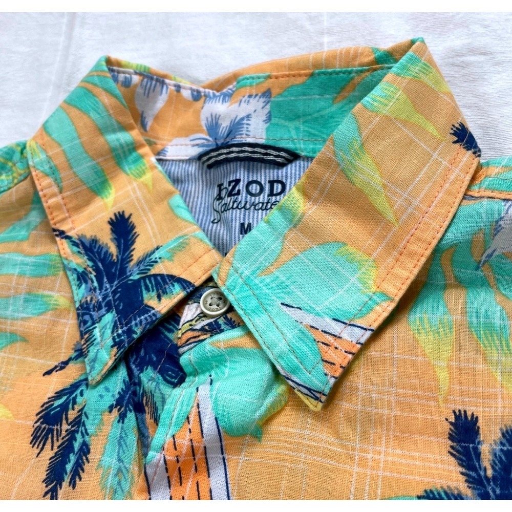 NWT Izod Saltwater‎ Dockside Shirt Men's Medium Caramel Cream Hawaiian Surf Car